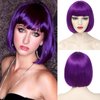YBYMCAI Purple Bob Wig With Bangs Short Dark Purple Bob Wigs For Women Straight Bob Bangs Wig 10 Inch Heat Resistant Synthetic Hair Natural Looking For Daily