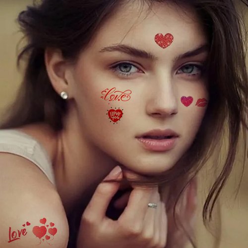 84 PCS Lips Kiss Heart Temporary Tattoo Stickers Red Love Rose Waterproof Fake Tattoo Decals Valentines Face Stickers Decorations