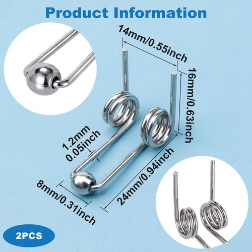 OIIKI 2PCS Double Return Torsion Springs for Curling Iron Rod - Alloy Replacement Accessories, 24mm Length