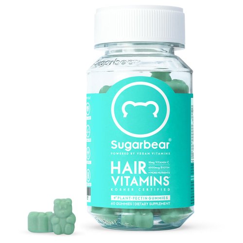 Sugarbear Hair Vitamins Extra Strength Biotin 6000mcg, Vitamin C, E, Coconut Oil, Zinc, Folic Acid, Inositol - Vegan Gummies for Luscious Hair and Nails - Supplement for Women & Men (1 Month Supply)