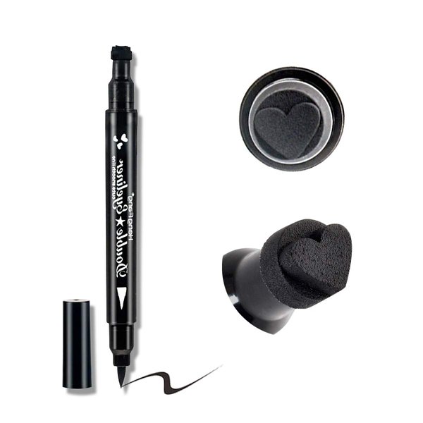 LAMUSELAND Eyeliner Stamp Wingliner, Waterproof Smudgeproof Liquid Eye Liner Gel Pen Set, Long Lasting Heart Black Thin Double Ended Pencil Makeup Tools for Women (D Heart)