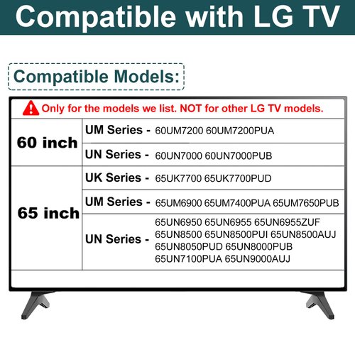 Stand for LG TV Legs, TV Legs for 60 65 Inch LG TV Stand Replacement Base -60UM7200 60UN7000 60UN7000PUB 65UK7700 65UM6900 65UM7400 65UM7650 65UN6950 65UN6955ZUF 65UN8500 65UN8050 65UN7100 with Screws