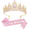 BAHABY Birthday Crown for Women It's My Birthday Sash & Rhinestone Tiara Set Princess Birthday Sash and Tiara for Women Birthday Decorations (Pink)