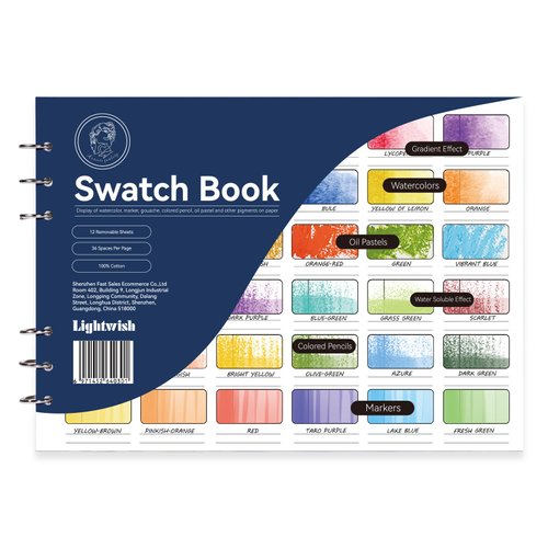 LIGHTWISH Watercolor Swatch Book,12 Sheets,100% Cotton, 300gsm/140lb,Acid-Free,Color Diary for Oil Pastels,Watercolor,Gouache,Colores Pencils