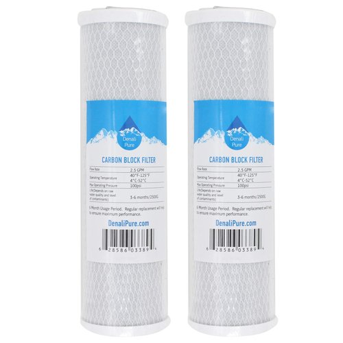 2-Pack Replacement for Compatible with PurePro FS401P-S Activated Carbon Block Filter - Universal 10 inch Filter Compatible with PurePro Aquarium RO System - Denali Pure Brand
