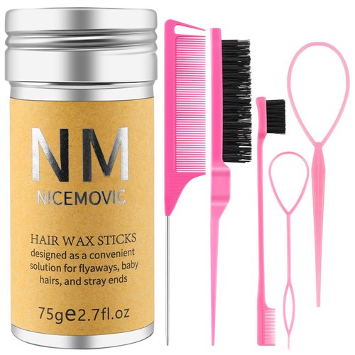 Hair Wax Stick Set for Flyaways Hair Accessories for Women Girls Teen Girls Trendy Stuff, Hair Styling Tools Slick Stick Baby Hair Gel, Christmas/Birthday Gifts Stocking Stuffers for Women Kids (Pink)