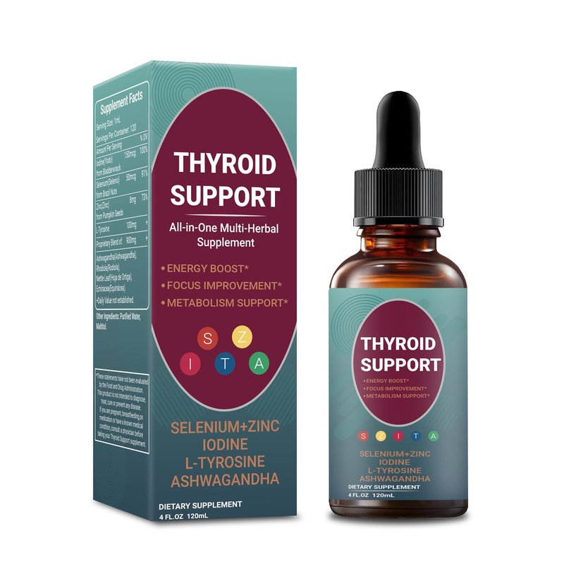 Thyroid Support Liquid Drops with Iodine, Selenium, Zinc, L-Tyrosine & Ashwagandha – 120mL (4 fl....