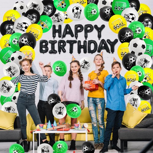 50Pcs Football Balloons for Boys, Green Black White Soccer Latex Balloons Soccer Printed Balloons Soccer Balloons for Football Soccer Sports Theme Birthday Party Supplies Baby Shower Decor