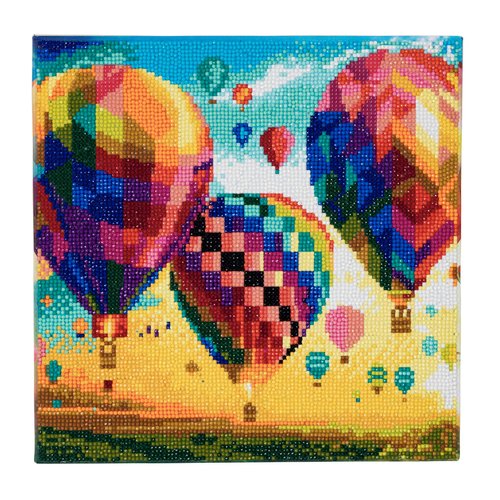 Crystal Art Medium Framed Mounted Wall Art Kit (11.8in x 11.8in) - Hot Air Balloons - Diamond Painting Kit for ages 8 and up
