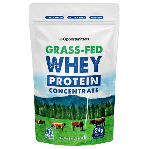 Grass Fed Whey Protein Powder Concentrate - Unflavored & Unsweetened - Pure Protein Supplement for Drink, Smoothie, Shake, Cooking & Baking - Non GMO, Hormone Free & Gluten Free - 1 Pound