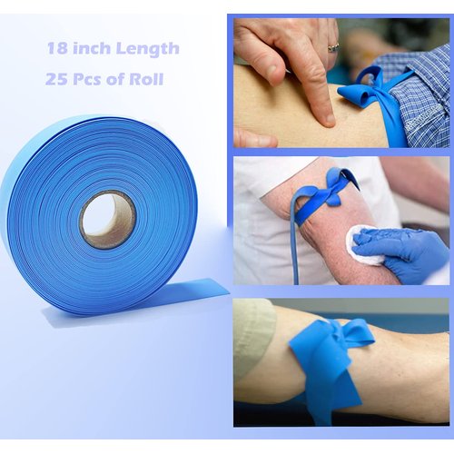 HXCH Disposable Tourniquet for Adult Child - First Aid Kits Supplies, Latex Free, 18 inch L x 1 inch W, Roll of 25 pcs