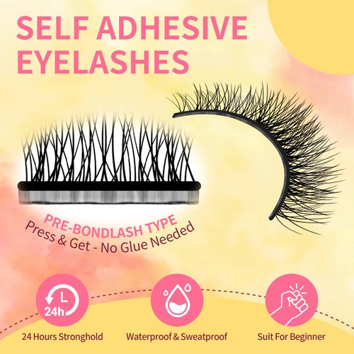 Generic Lash Buddy Self-adhesive Eyelashes,3 Pairs Self-Sticking False Eyelashes Natural Look, No Glue, Three Different Types Waterproof Natural Long Thick Style Lashes for Women