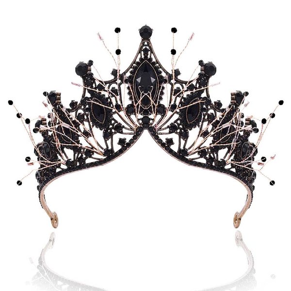 Kilshye Baroque Black Crown Rhinestone Queen Crowns Crystal Vintage Tiara Wedding Bridal Adult Tiaras Prom Costume Hair Accessories for Women (A- Black)