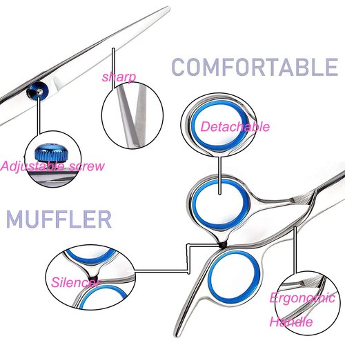 JISTL Hair Cutting Scissors Hair Thinning Texturizing Shears Hairdressing Shears With Detachable Finger Ring for Barber/Men/Women/Salon&Home (Pink)