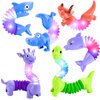 Animals Christmas Fidget Toys for Toddlers: 6 Pack LED Animal Pop Tubes for Kids 2 3 4 5 6 7 Year Old Girls Boys Birthday Gifts Autism Sensory Toy for Kid Age 3-5 Tube Light Up Party Favors