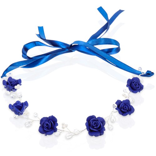 WOFASHPURET Blue Rhinestone Headband blue head band bridal hair decor flower for girls wedding bridal headbands rose flower headpiece style polymer clay Miss wreath