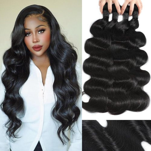 warbler Bundles Human Hair 16 18 20 22 Inch 12A Body Wave Bundles 100% Unprocessed Brazilian Virgin Weave Bundles Human Hair 4 Bundles Human Hair Extensions Real Human Hair Natural Black For Women