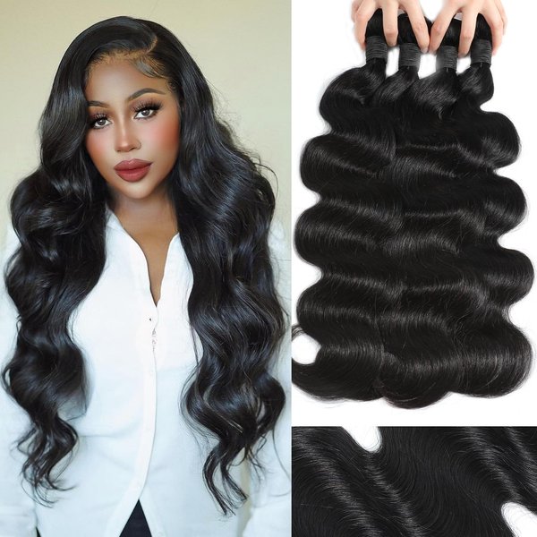 warbler Bundles Human Hair 16 18 20 22 Inch 12A Body Wave Bundles 100% Unprocessed Brazilian Virgin Weave Bundles Human Hair 4 Bundles Human Hair Extensions Real Human Hair Natural Black For Women