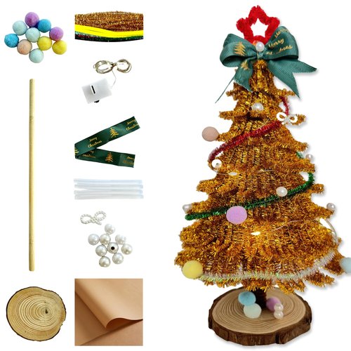 Christmas Tree Pipe Cleaners Craft with Lights Pipe Cleaners Bulk Glitter Chenille Stems Creative Arts Chenille Stems for DIY Craft Christmas Decoration (Golden)