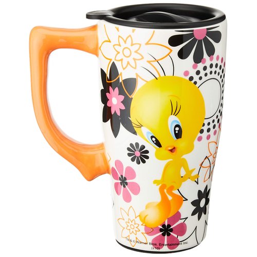 Spoontiques - Ceramic Travel Mugs - Tweety Cup - Hot or Cold Beverages - Gift for Coffee Lovers