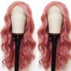 ANDRIA Pink Wigs Pink Lace Front Wigs Long Body Wave Glueless Natural Wave Transparent lace Wig Synthetic Heat Resistant Fiber Hair Wig Pre Plucked With Baby Hair For Women