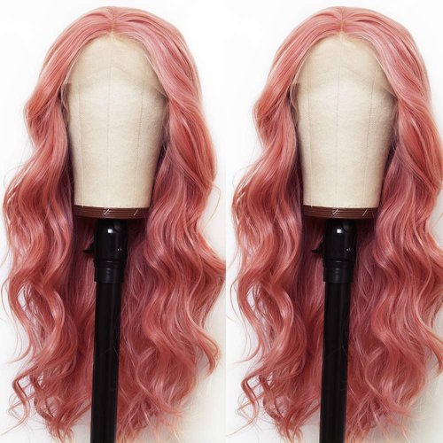 ANDRIA Pink Wigs Pink Lace Front Wigs Long Body Wave Glueless Natural Wave Transparent lace Wig Synthetic Heat Resistant Fiber Hair Wig Pre Plucked With Baby Hair For Women