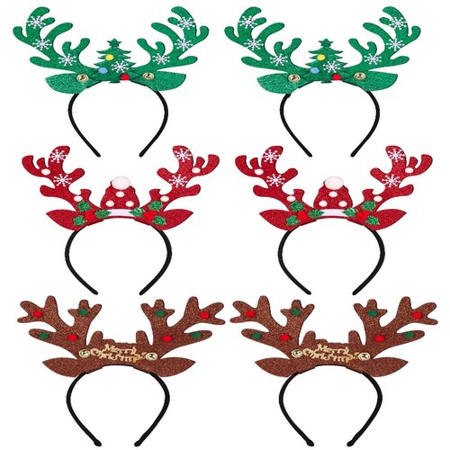 FRCOLOR 6Pcs Christmas Reindeer Antlers Headband Xmas Deer Antlers Hair Bands Reindeer Party Supp...