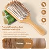 Hair Brush-Natural Wooden Bamboo Brush and Detangle Tail Comb Instead of Brush Cleaner Tool, Paddle Hairbrush for Women Men and Kids Make Thin Long Curly Hair Health and Massage Scalp