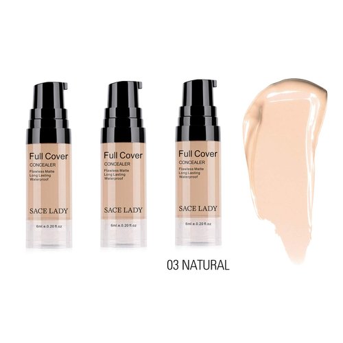 3 Pack Pro Full Cover Liquid Concealer, Waterproof Smooth Matte Flawless Finish Creamy Concealer Foundation for Eye Dark Circles Spot Face Concealer Makeup, Size:3×6ml/0.20Fl Oz, Natural