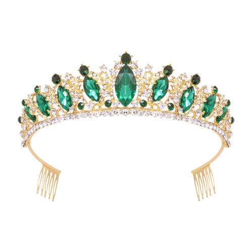 Oriamour Rhineshtone Wedding Tiara for Bride & Flower Girls - Princess Tiara Headband Bridal Queen Crown With Combs For Women And Girls (Green)