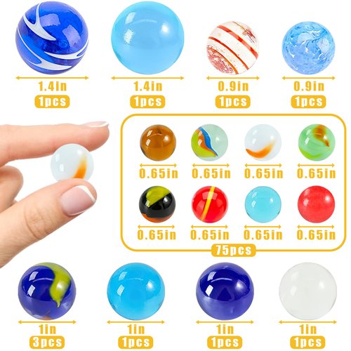 Shindel 85PCS Glass Marbles Bulk, Colored Glass Marbles for Kids Planet Marbles Assorted Sizes for Marble Run Party Favor Home Decor