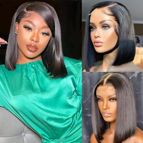 Karlami Hair HD 5x5 Closure Bob Wig Human Hair Bone Straight 16 inch Short Bob Wig Glueless Wigs Lace Wig Pre Plucked for Women 150% Density Brazilian Wigs Pre-Plucked Bob Wig Natural Color