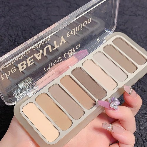 9 Colors Matte Waterproof Eyeshadow Palette, Nude Shimmer Makeup Palette Cool Color Series Eyeshadow High Pigmented Ultra-Blendable Long Lasting Neutral Eyeshadow Palette with Brush(03#)