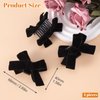 HINZIC 4pcs Black Bow Hair Claw Clips, Mini Bowknots Hair Clamps, Velvet Bows Hair Barrettes Alligator Hair Clips for Christmas Halloween Birthday Women Accessories