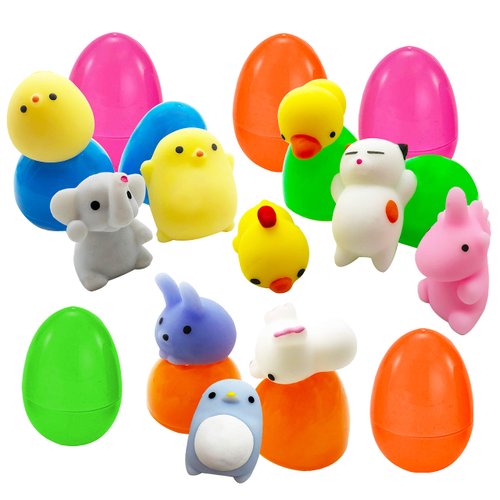 24 Pieces Mochi Squishy Prefilled Easter Eggs; 2 1/4 inch Eggs for Easter Basket Stuffers, Filled Easter Egg Hunt Event, Kawaii Unicorn Squishies Party Favor, Goodie Bag Filler, Claw Machine