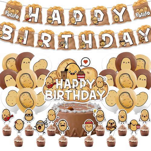 Potato Party Supplies Cartoon Potato Birthday Party Decorations Includes Potato Happy Birthday Banner Cake Topper Cupcake Toppers Balloons for Potato Birthday Party Baby Shower Decorations