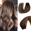 Sew in Weft Hair Extensions Human Hair, Brown to Golden Brown with Blonde Highlights Human Hair Sew in Extensions, Hand Tied Wefts Human Hair Ombre Sew in Hair Extensions Real Human Hair 12inch 80g