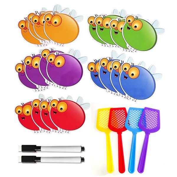 Lachilly Dry Erasable Fly Cards, DIY Swat Educational Learning Game for Kindergarten Classroom, Math Games, Sight Words Games, Dolch Word Games, 20 Blank Cards and 4 Swatters