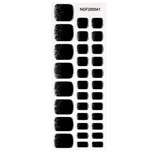 Wekcekcek Semi Cured Gel Toenail Strips, 32 Silver Black Gel Toenail Stickers - Works with Any Nail Lamps Gel Pedicure Strips Full Nail Wraps with Nail File & Wood Stick