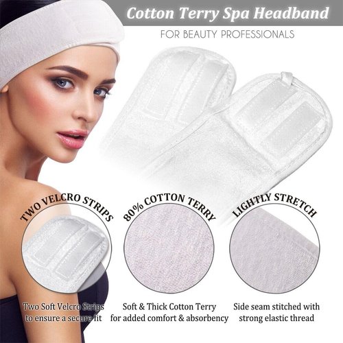 APPEARUS Spa Facial Headband Head Wrap Terry Cloth Headbands Stretch Towel with Closure for Bath, Makeup and Sport (4 Count/White)