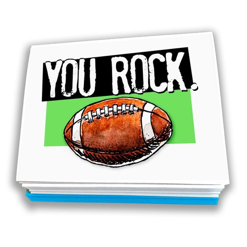 Play Strong Football You Rock Note Cards 12-Pack (4.25"x5.5") Illustrated Sports Powercards Thank You Note Card Set Perfect for Football Players, Coaches, Fans and Fanatics - They'll Love 'Em!