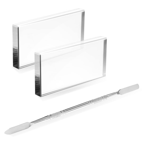 Beaupretty 3 Pieces Nail Art Painting Color Toning Gloss Boards Makeup Mixing Palettes Glass Makeup Palettes with Stainless Steel Dual Head Cuticle Pusher