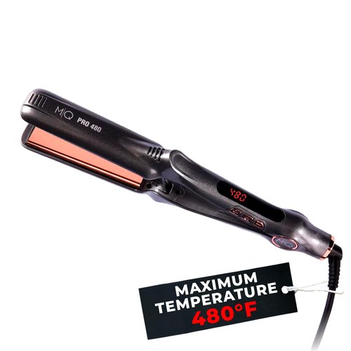 MQ Hair - Professional Titanium Flat Iron 480°F - Bivolt, Anatomic Design, Ultra-Smooth, Mirror Effect - 3 Passes Needed, Temperature Control, Perfect Straightening - Gray Color