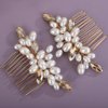 Teyglen Pearl Wedding Hair Comb Simple Rhinestone Pearl Hair Piece Bride Headpiece Bridal Crystal Pearl Hair Comb Elegant Hair Accessories for Women (Champagne)