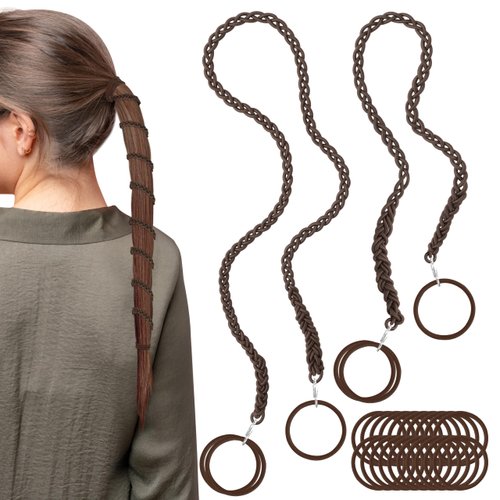 ARefugen 2 Pack 25"/35" Strong Hair Ties and 20Pcs Elastics Hair Ties for Long Thick Hair, Elastics 4mm Hair Tie Scrunchies Ponytail Holders Hair Accessories for Water Wind Sports (Brown)