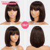 Rebecca Fashion Brown Bob Wig with Bangs Human Hair 10 Inch Light Yaki Straight Short Bob Human Hair Wigs for Black Women Wear and Go Glueless Wig for Daily Wear