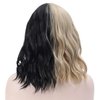 PATTNIUM Black and Blonde Wig Two Color Wig Short Curly Black Blonde Wig With Bangs Split Wig for Women Heat Resistant Synthetic Hair Cosplay Party Wig (Half Blonde Half Black)