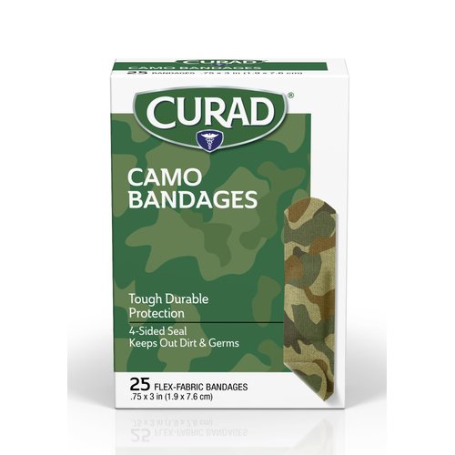 CURAD Green Camo Flex-Fabric Adhesive Bandage, 3/4" x 3", 25 Count