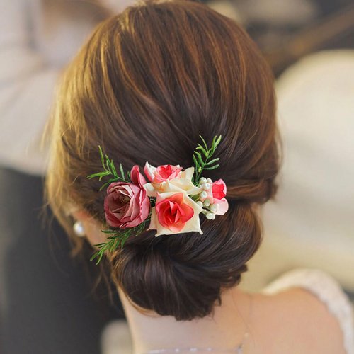 Fangsen Wedding Boho Pink Rose Flowers Floral Comb With Hair Clip Hair Accessories Floral Hair He...