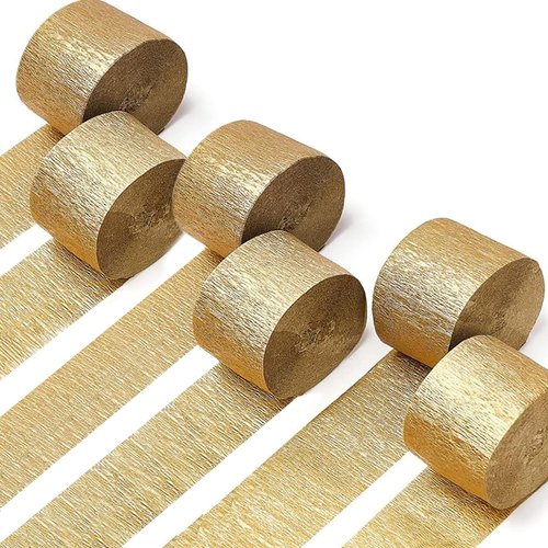 Crepe Paper Streamers 6 Rolls 492ft,Pack of Party Streamers Reel Golden Colors(1.8 Inch x 82 Ft/Roll),for Party Decorations, Birthday Decorations, Baby Shower Decorations and Wedding